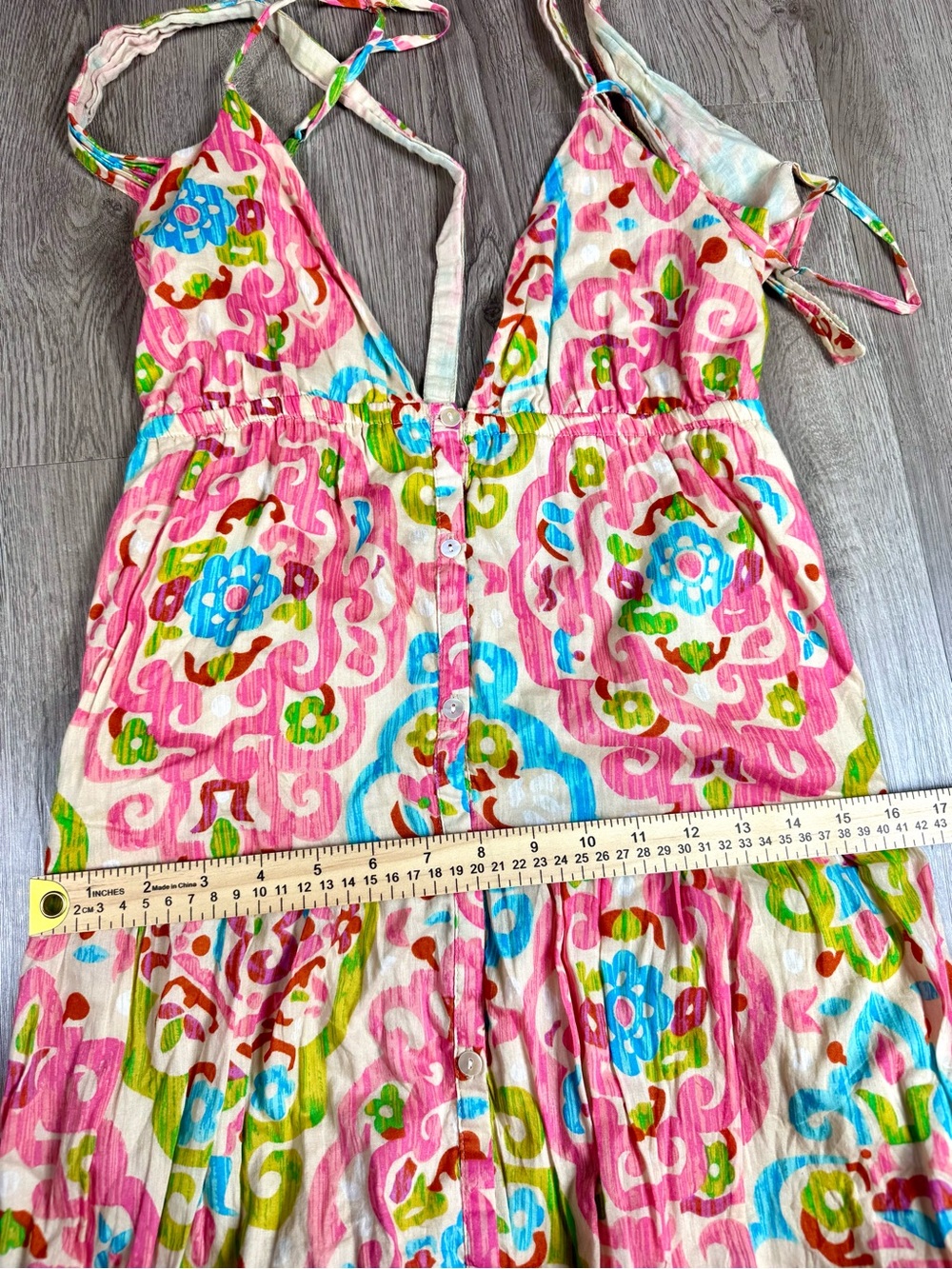 House of Harlow Boho Maxi Resort Dress Open Back Button Floral 100% Cotton MED - Picture 11 of 12